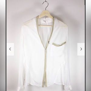 Helmut Lang Blouse with Leather Trim and Tooth Closure size small